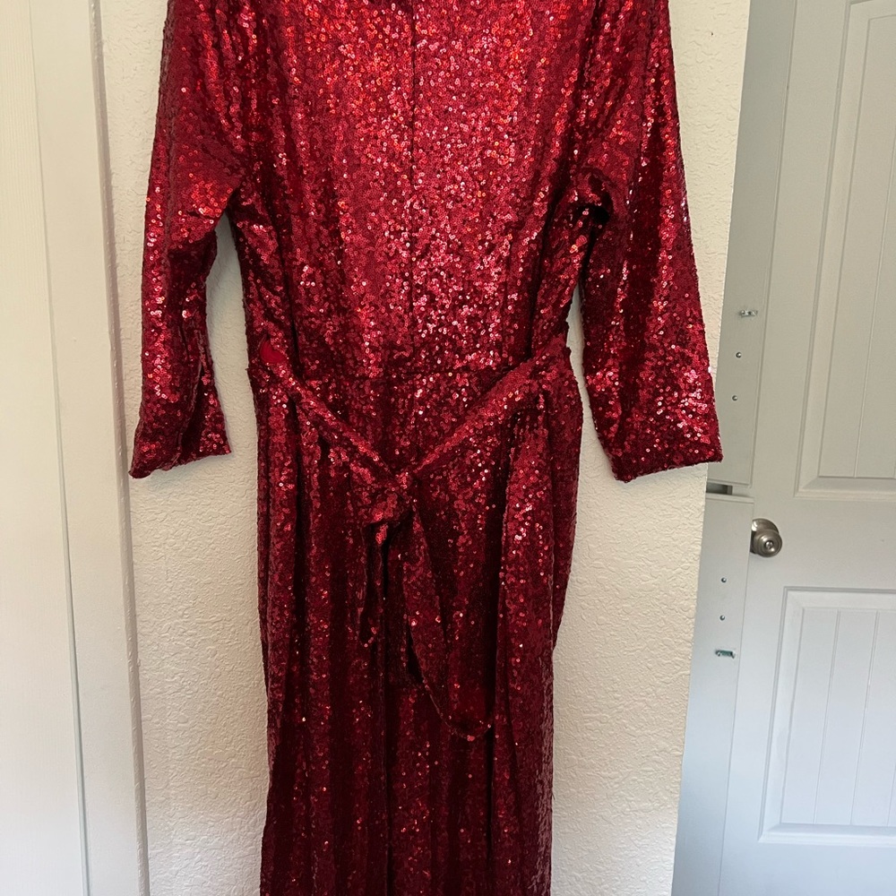ELOQUII SPARKLE RED SEQUIN WRAP DRESS - Picture 3 of 4